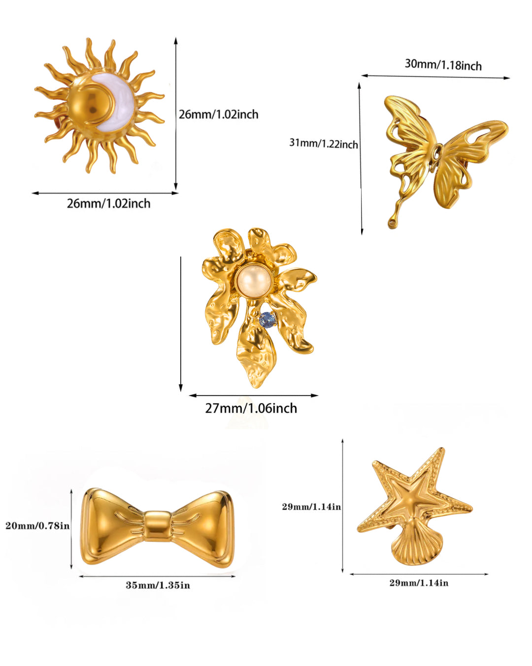 Mini metal brooches ( combo of 5 )