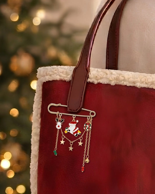 Santa and stars charm bag pin
