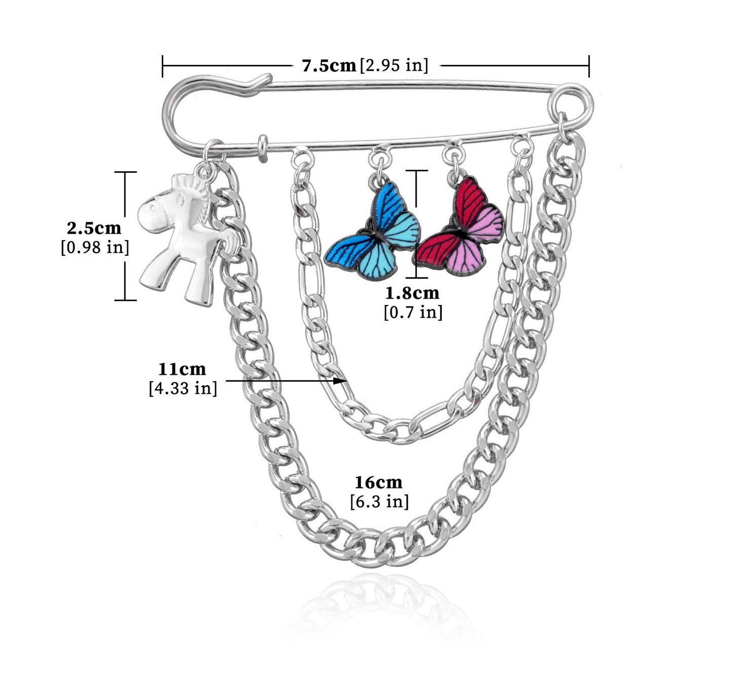 Silver flutter charm bag pin
