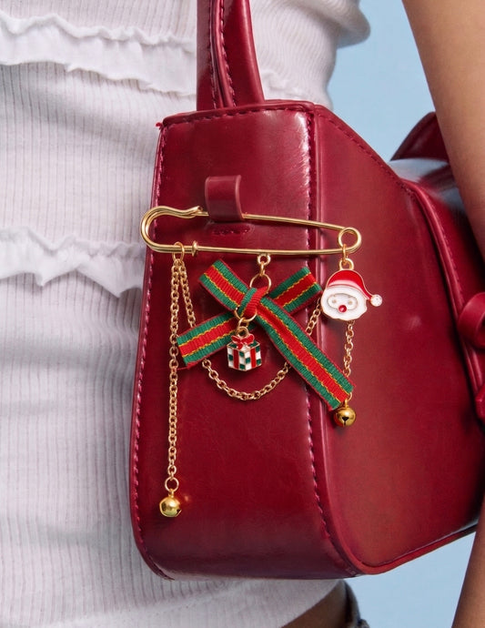Holiday Gift Bow Charm Bag Pin