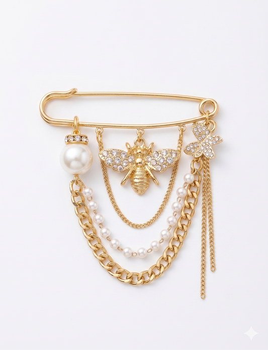 Queen Bee Pearl Chain safety pin