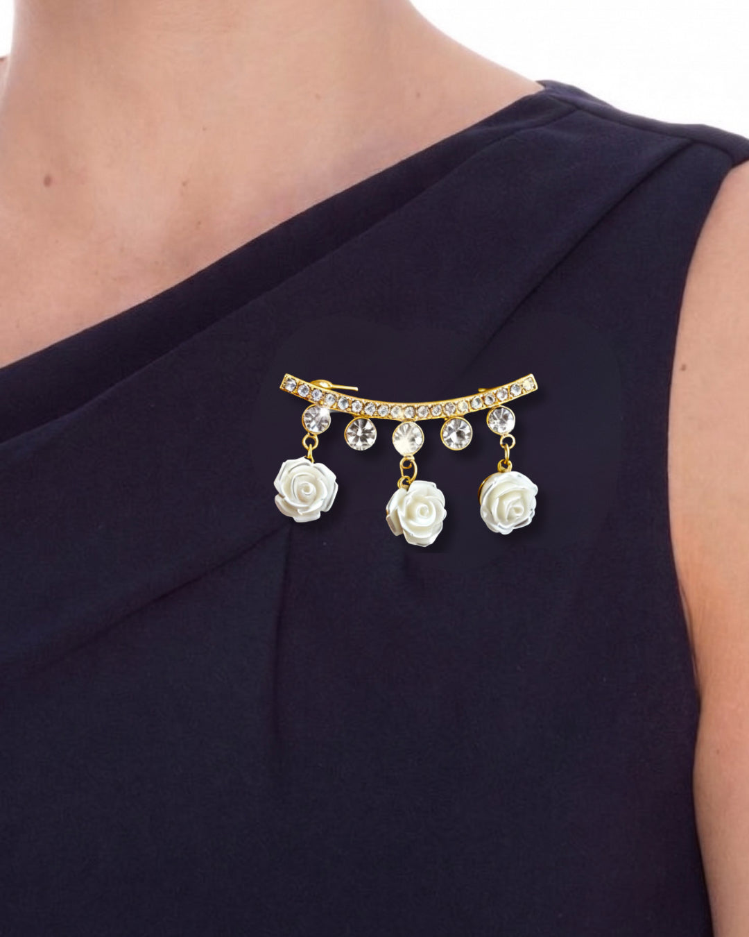 White flower dangler brooch
