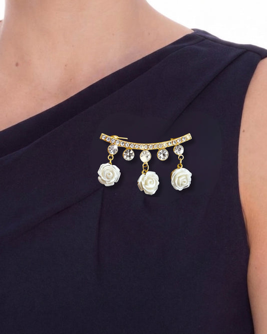 White flower dangler brooch