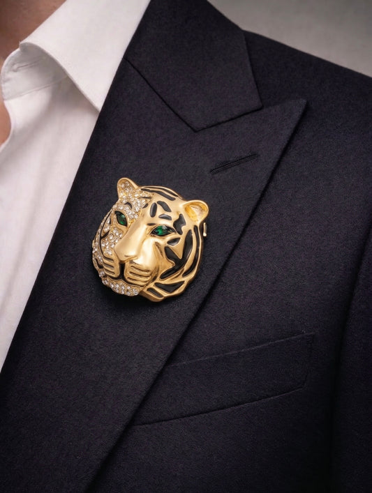 Golden tiger face brooch