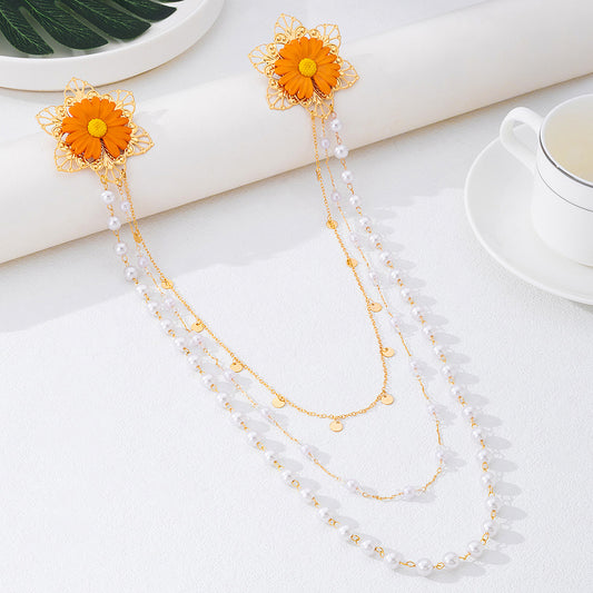 Multi layer pearl body chain brooch