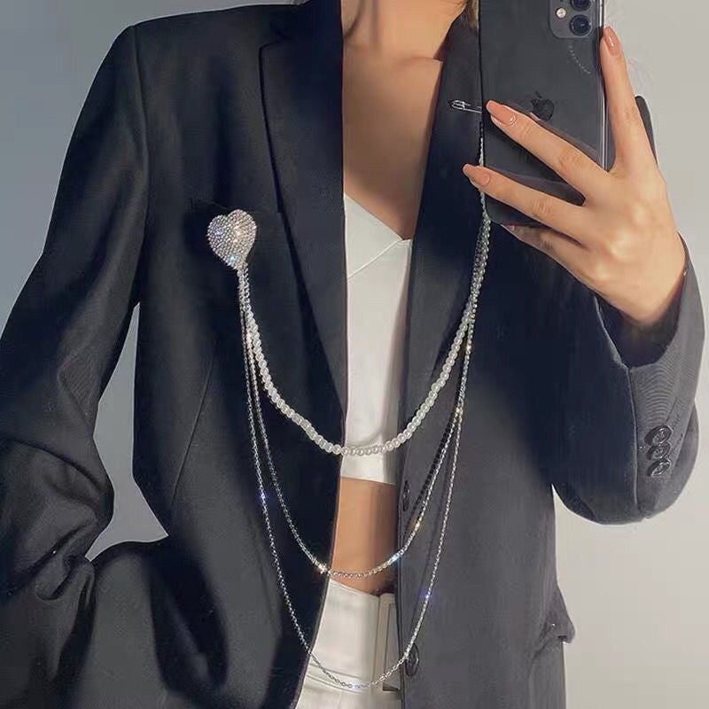 Crystal Heart body Chain Brooch