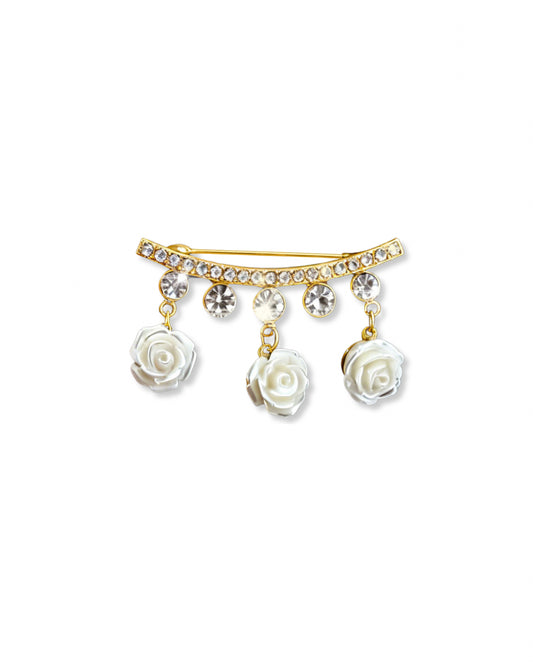 White flower dangler brooch
