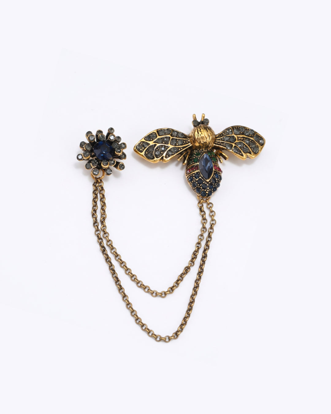 Vintage blue bee chain lapel pin brooch