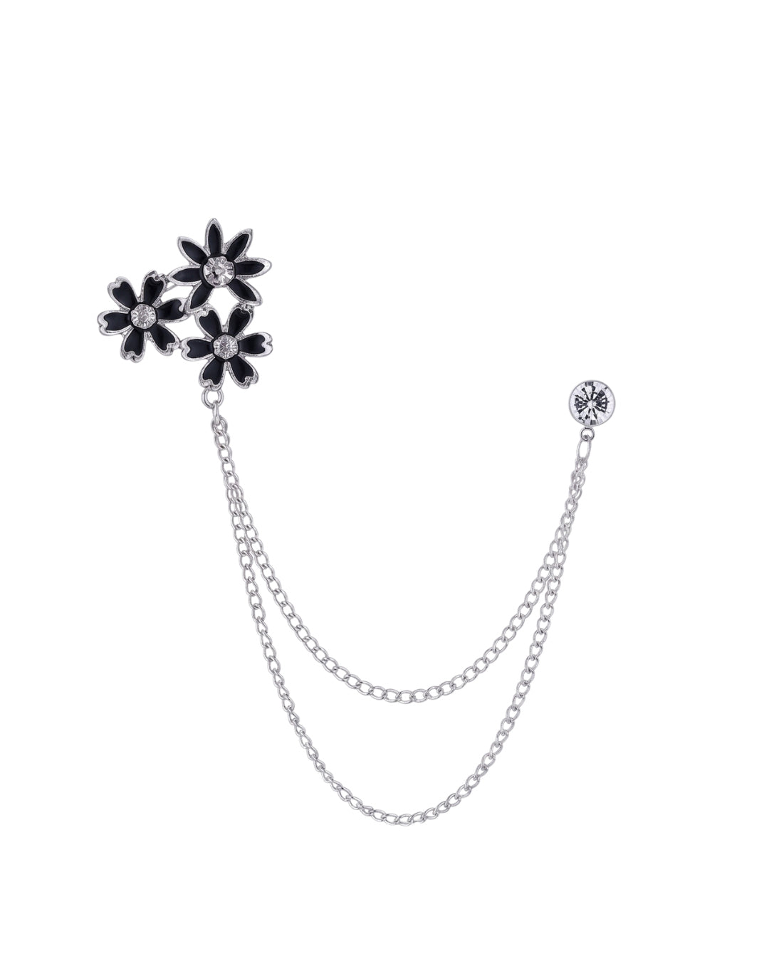Vintage black flower lapel pin (silver)