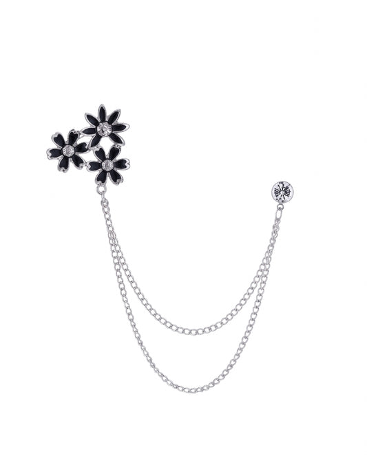 Vintage black flower lapel pin (silver)