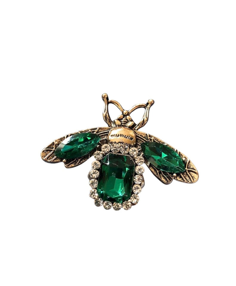 Green gemstone fly brooch