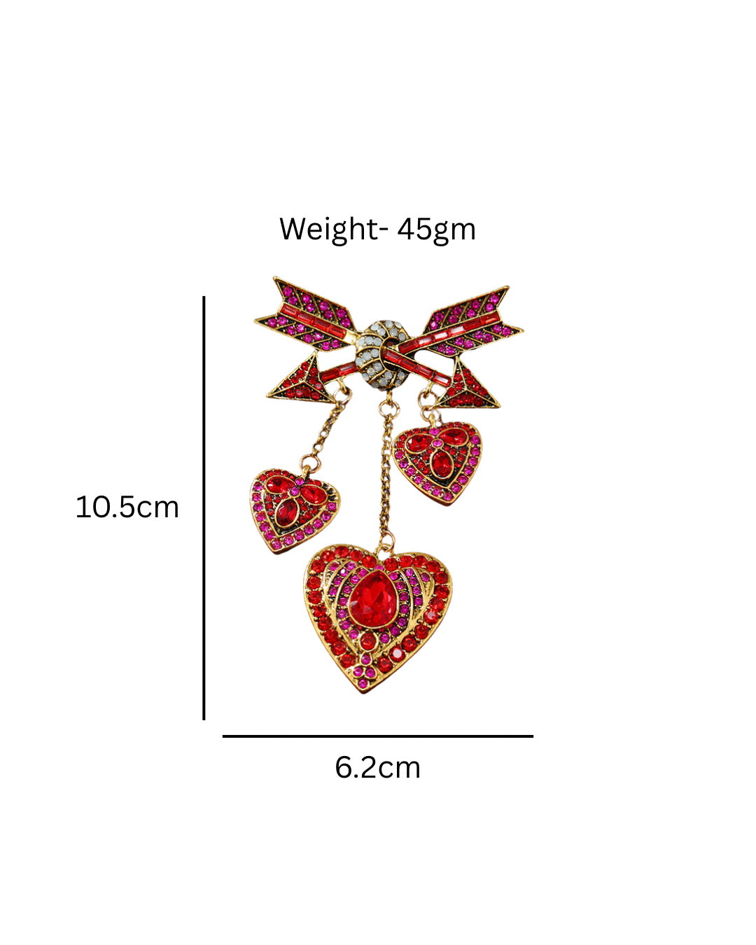 Cupid arrow heart red brooch