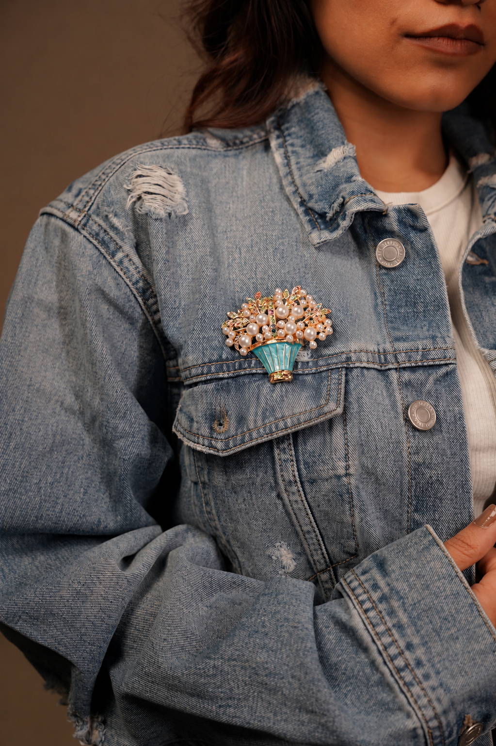 Pearl garden basket brooch
