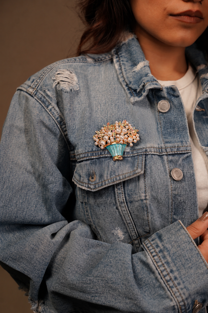 Pearl garden basket brooch
