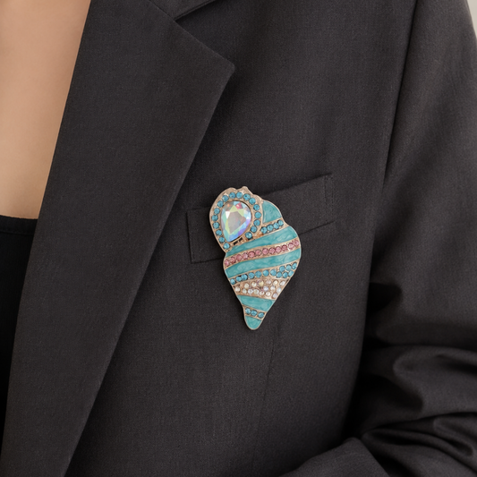 Blue sea shell brooch