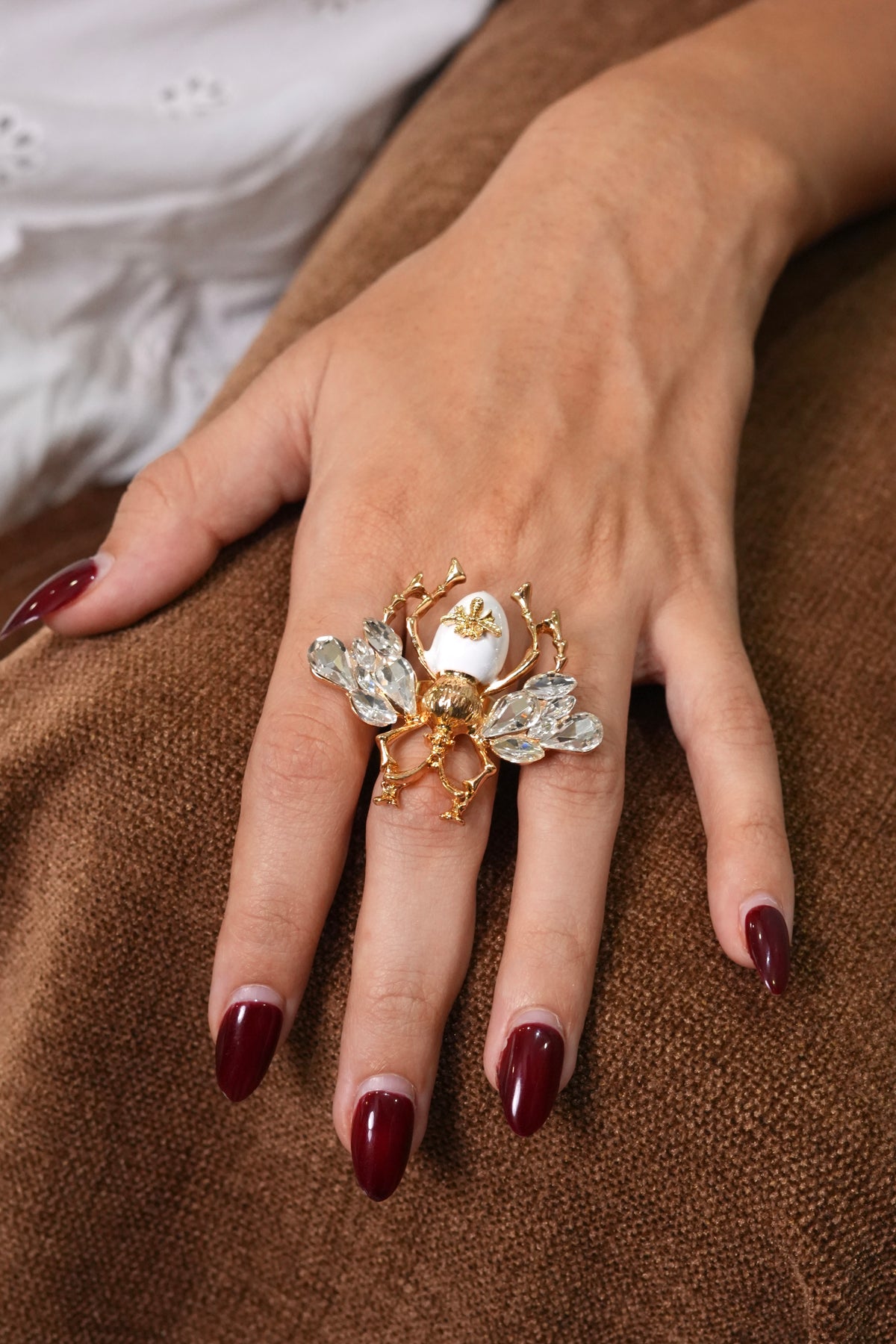 Crystal wing white bee ring