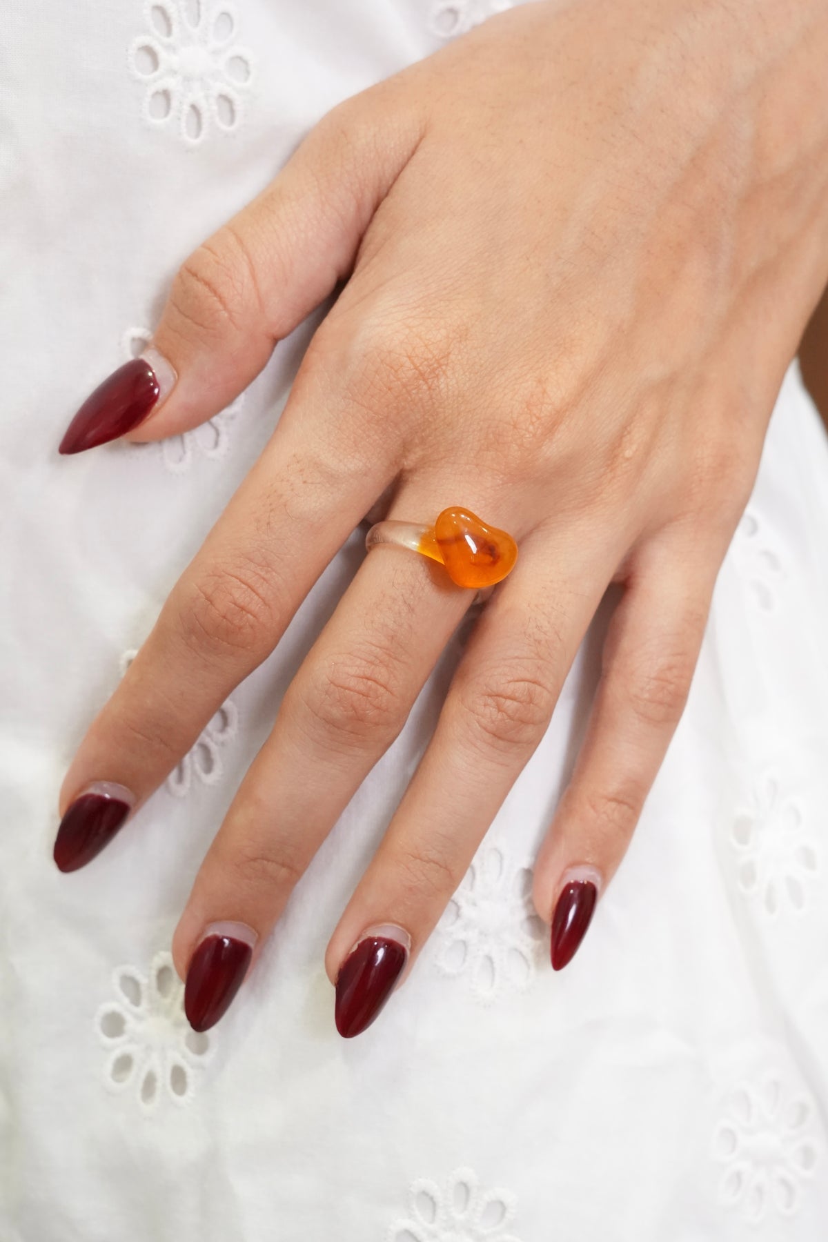Orange heart resin ring