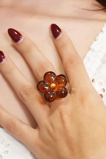 Brown Flower Resin Ring