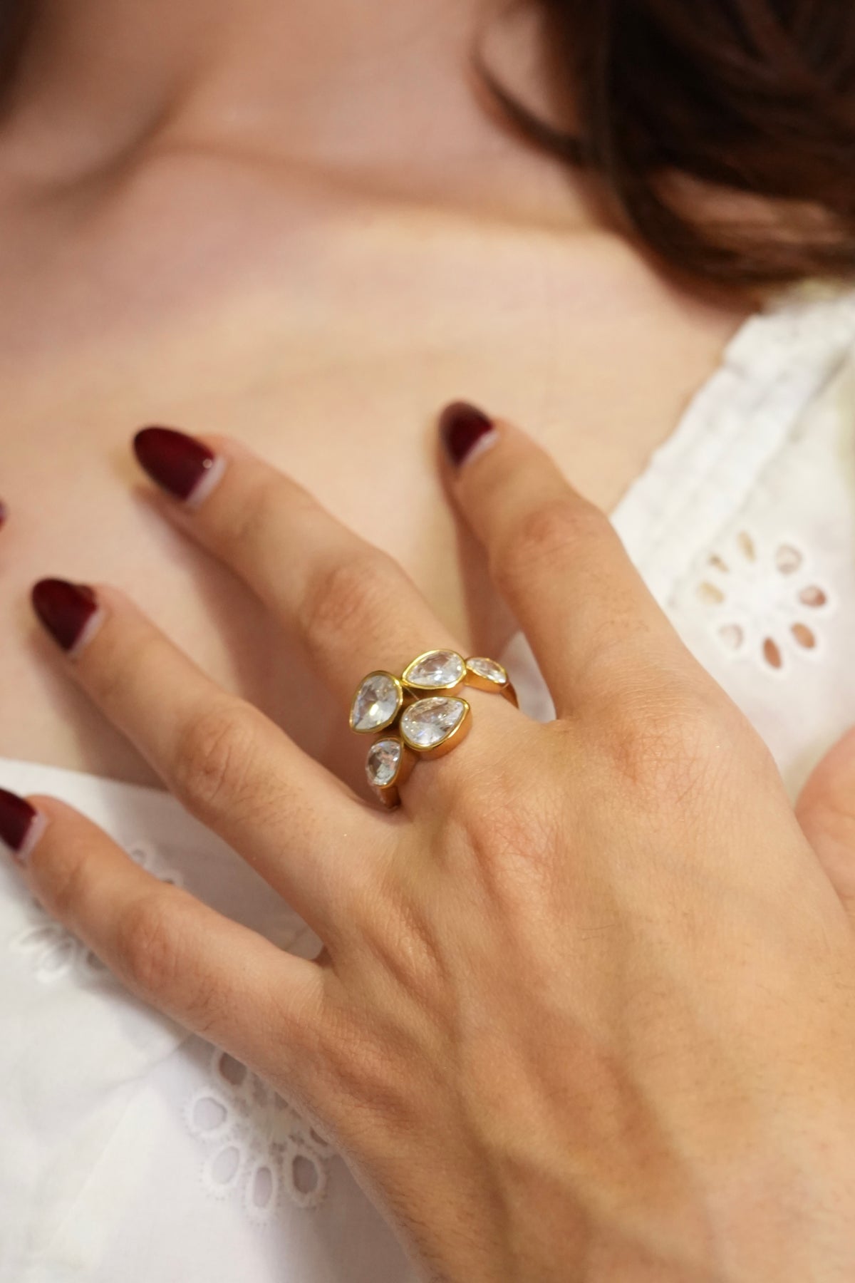 Crystal Tear-drop ring