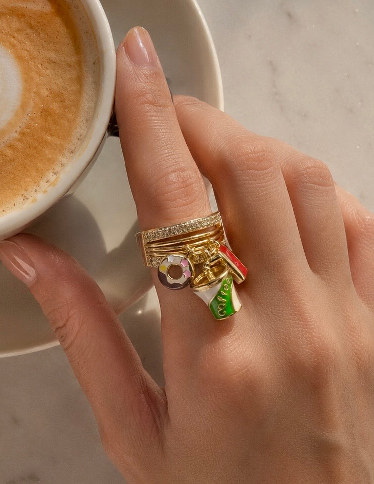 Donut & coffee charm ring