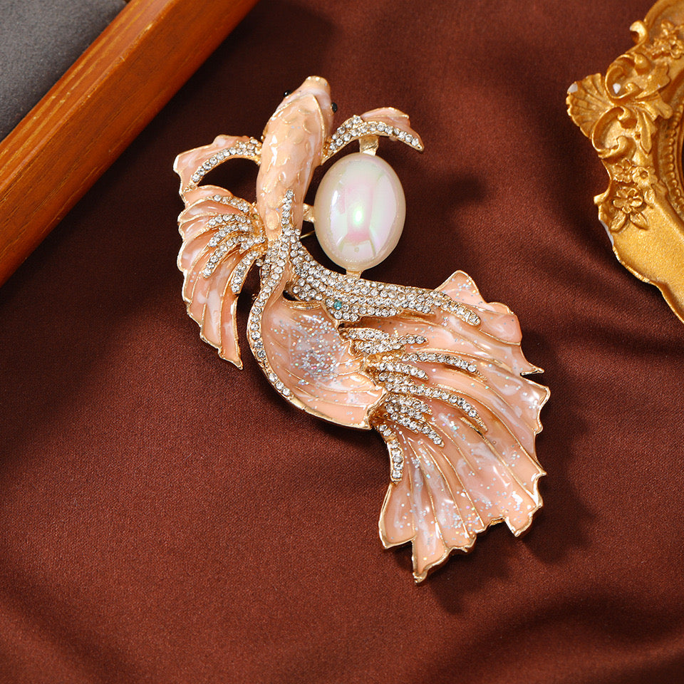 Orange Dolphin Brooch