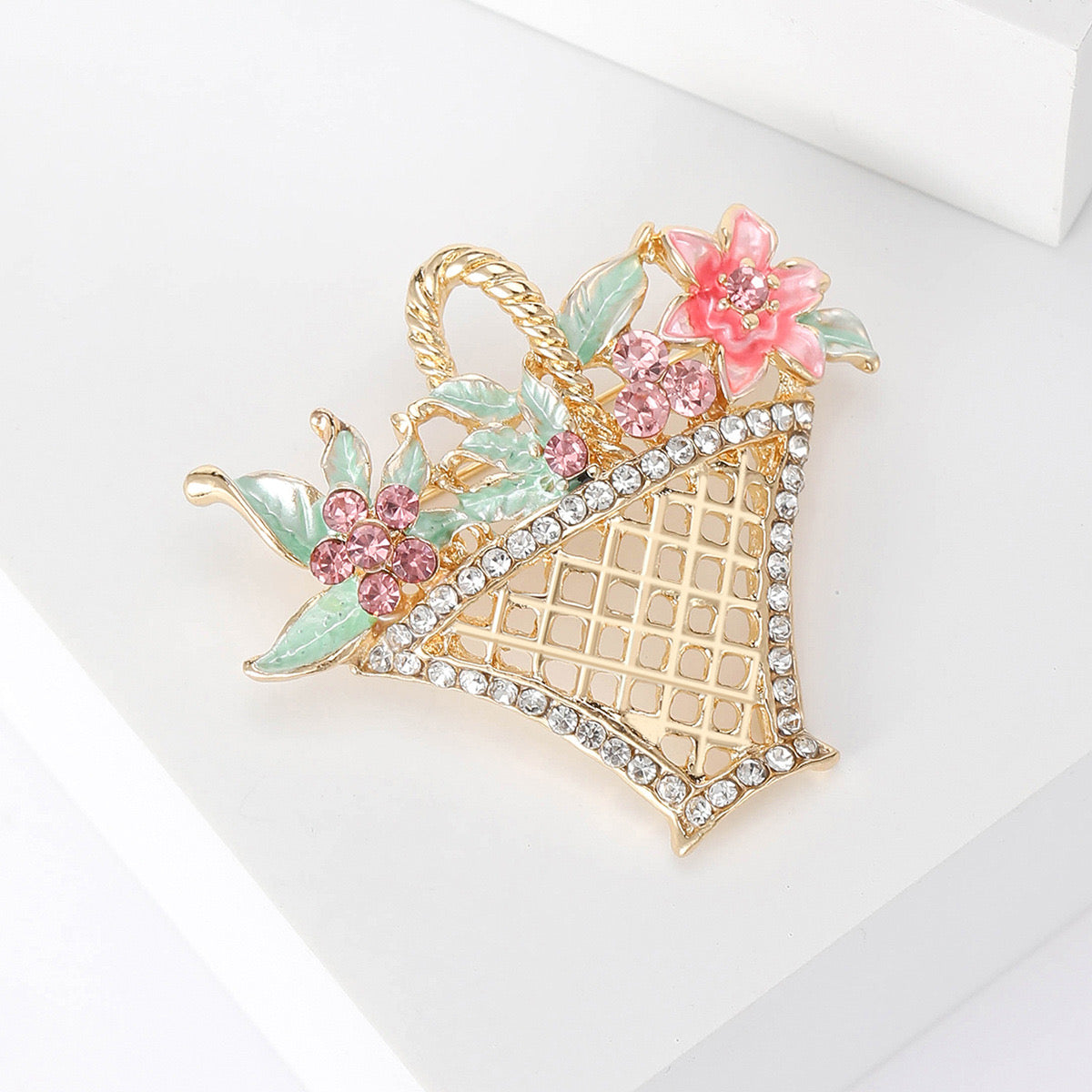 Pastel floral basket brooch