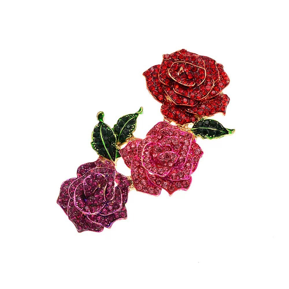 Tri-colour rose cluster brooch