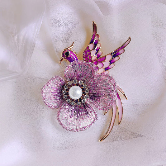 Purple bird bloom brooch