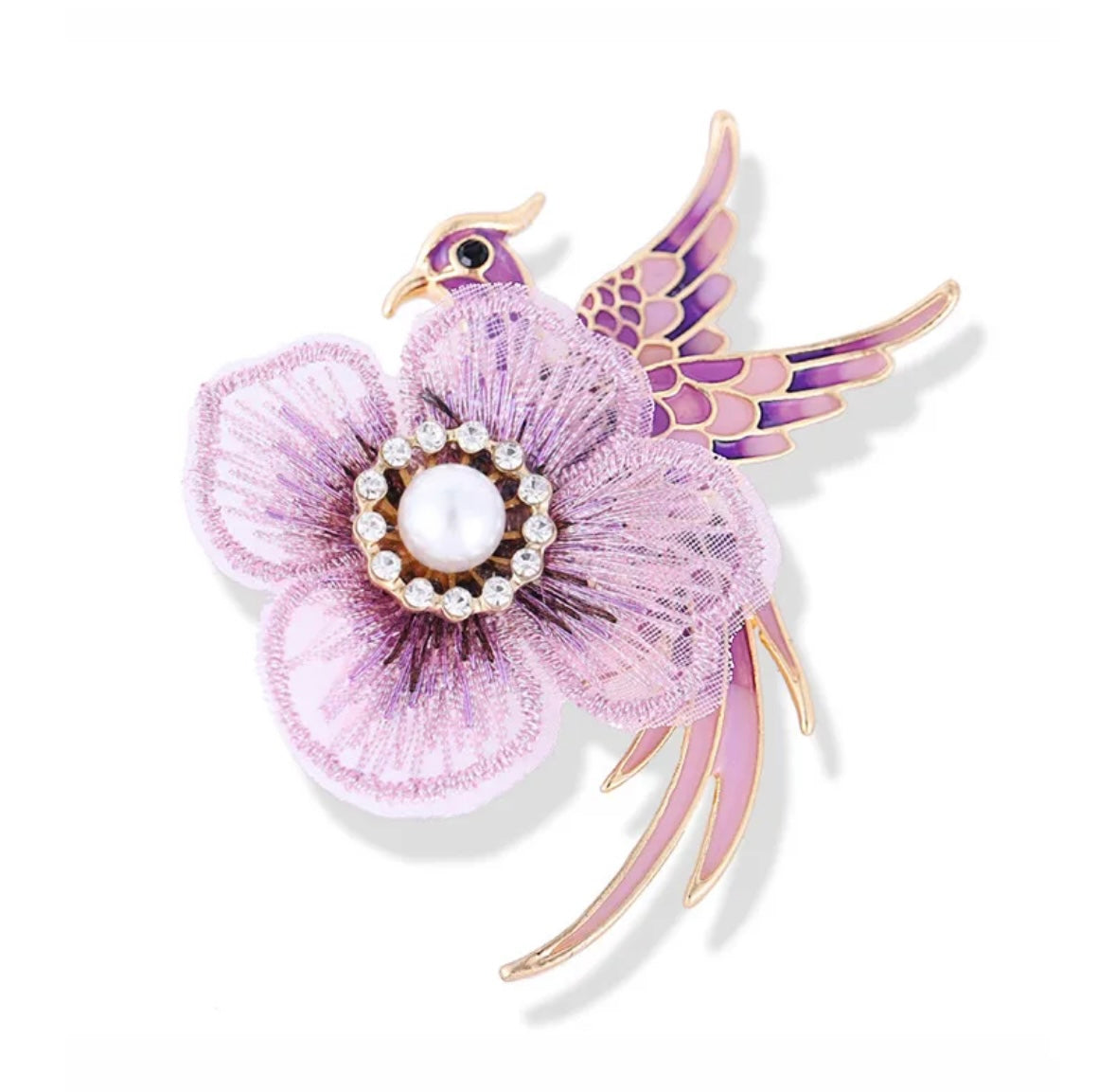 Purple bird bloom brooch