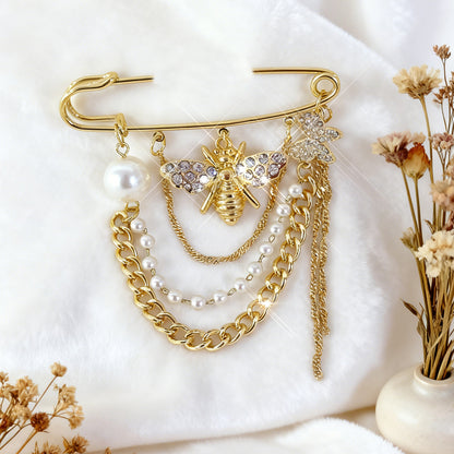 Queen Bee Pearl Chain safety pin