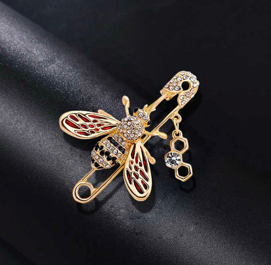 Golden and red bee pin