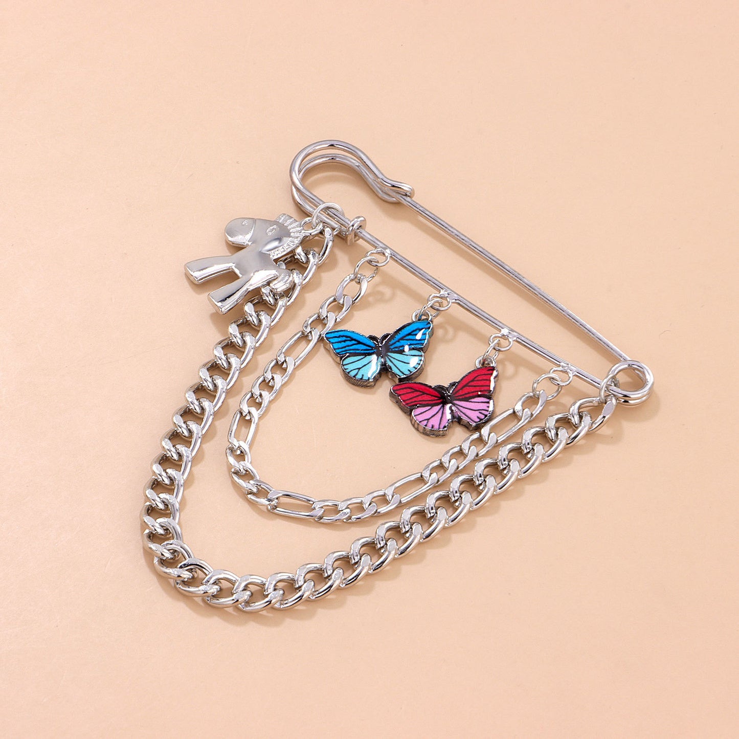 Silver flutter charm bag pin