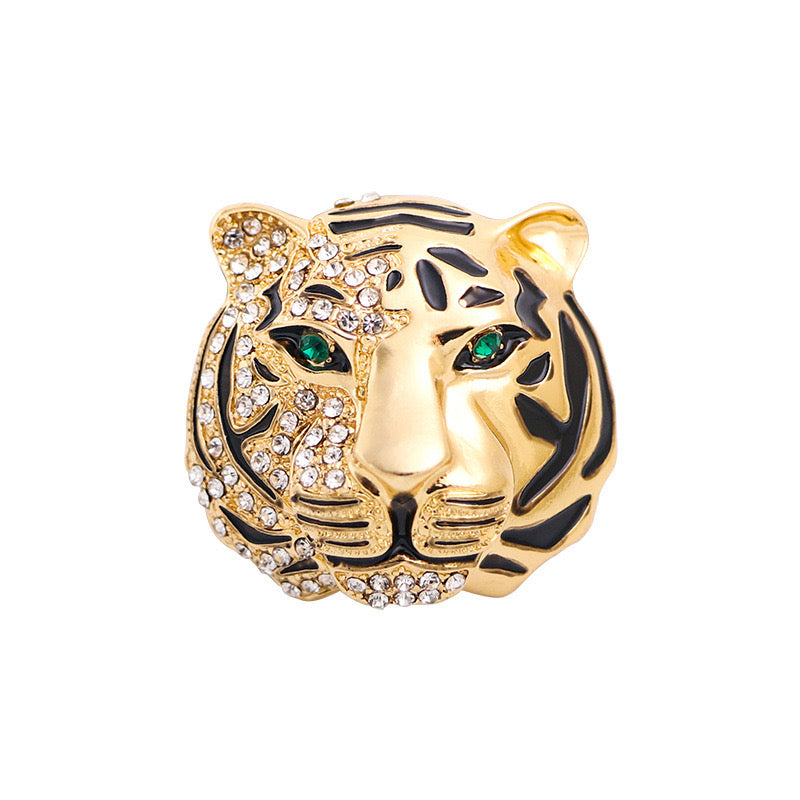 Golden tiger face brooch