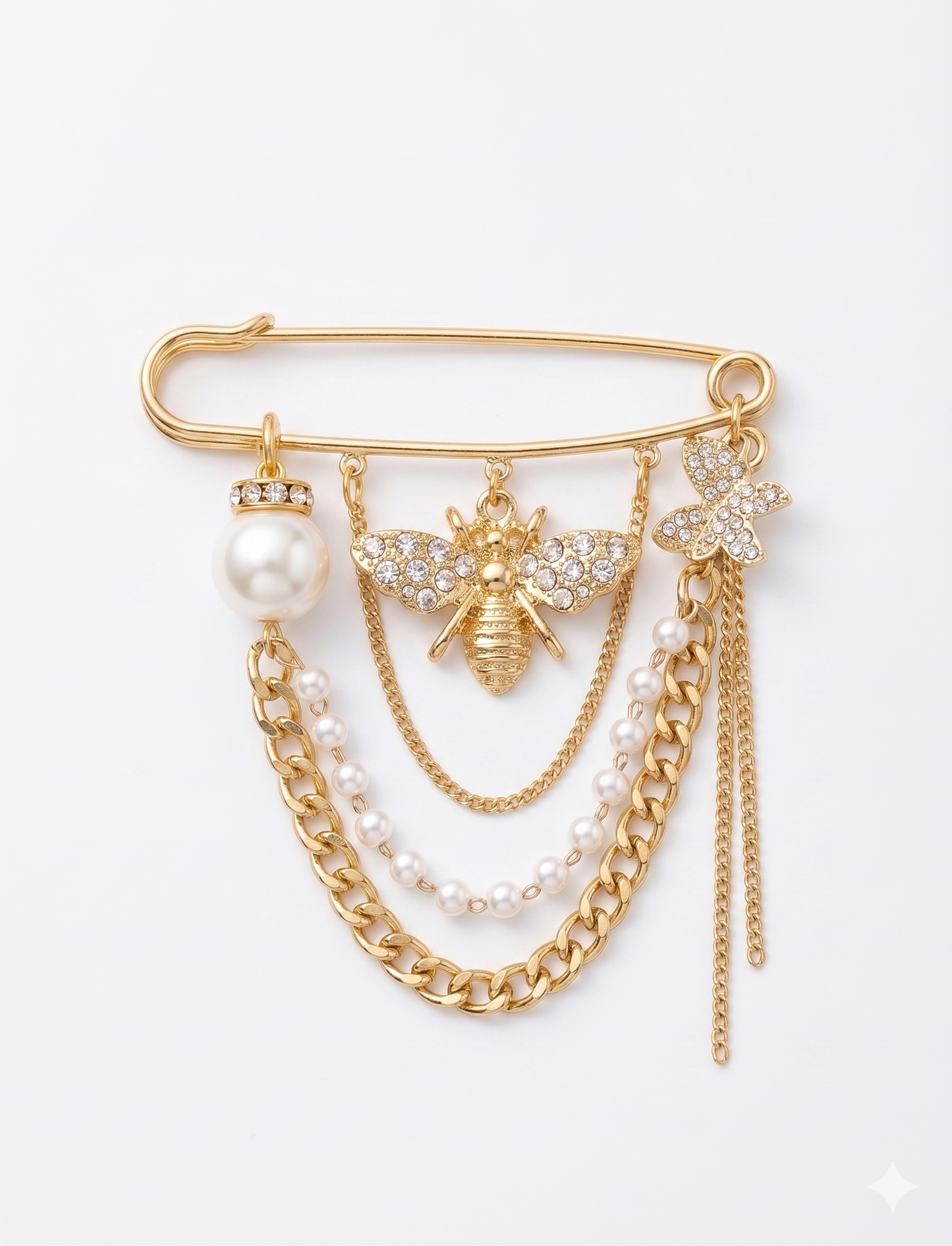Queen Bee Pearl Chain safety pin