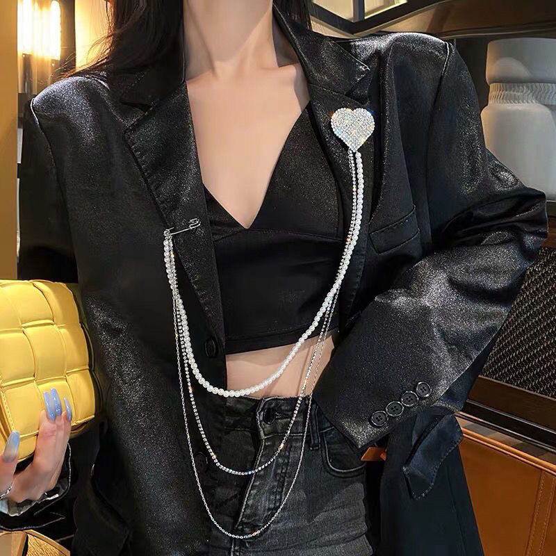 Crystal Heart body Chain Brooch