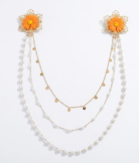 Multi layer pearl body chain brooch