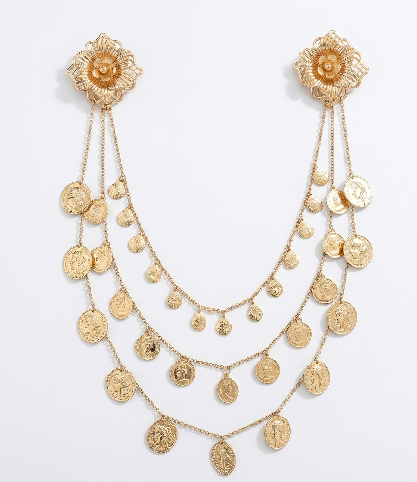 Multi layer tassel body chain brooch